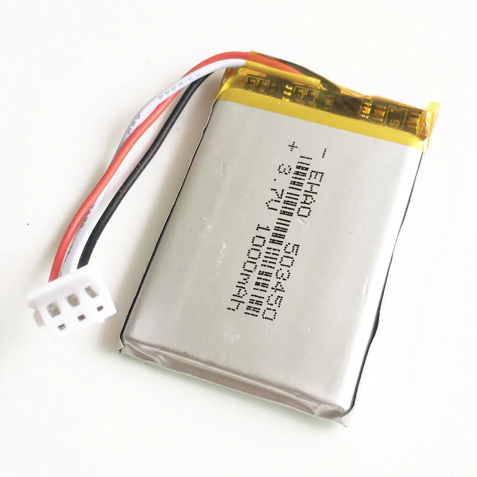 Akumulator litowo-polimerowy LiPo 3,7 V 1000 mAh 503450   + Wtyczka JST 3pin do kamery MP3 Rejestrator Bluetooth Głośnik LEDLight