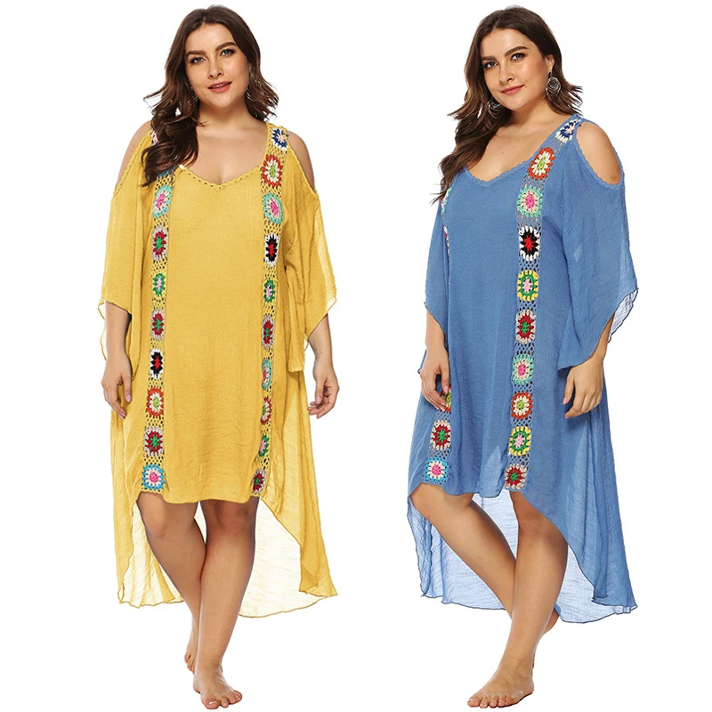 

Plus Size Beach Cover Up Dress Women Swimwear Cover-ups Long White Pareo sortie de plage femme Suit Summer Beachwear Robe 3XL