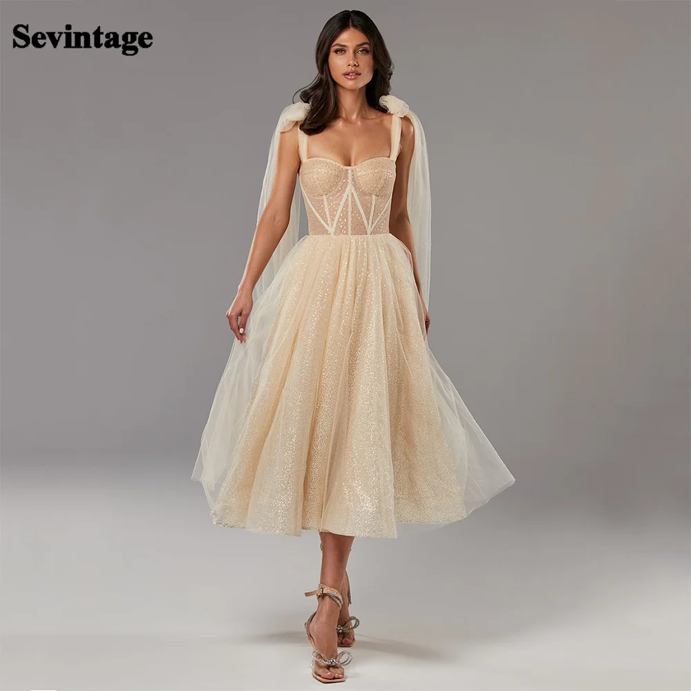 Sevintage shinny pontilhado tule vestidos de baile de formatura cintas espaguete uma linha vestido de noite sem mangas querida curto vestido de festa 2021