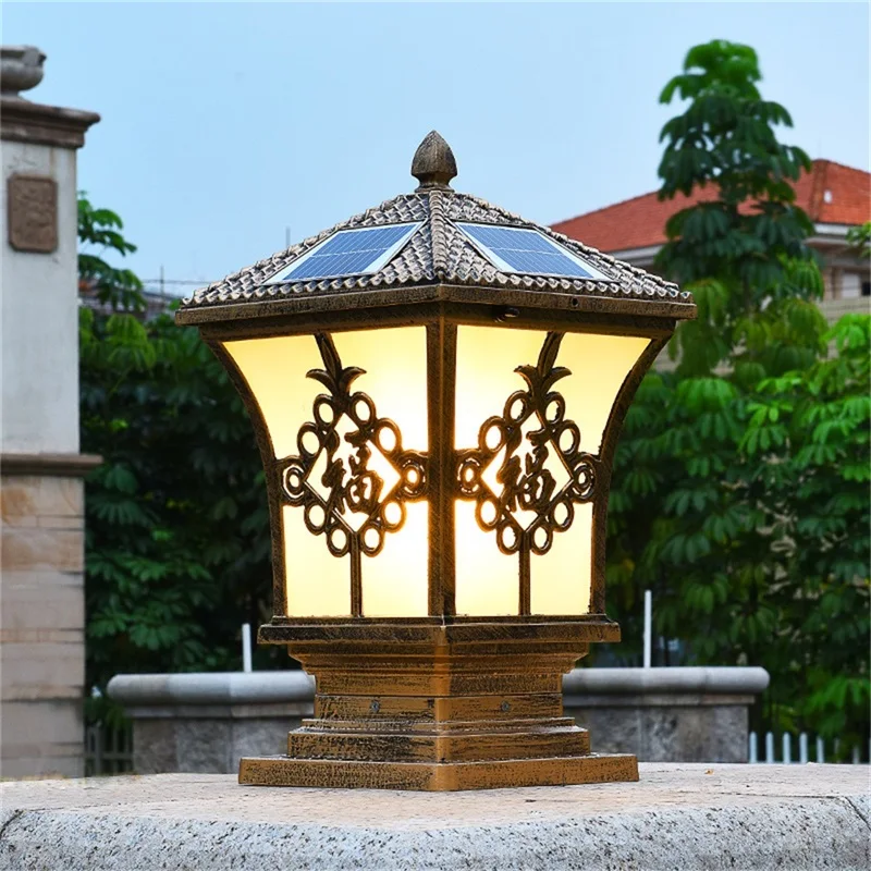 

OULALA Solar Outdoor Classical Post Light Retro Waterproof Pillar LED Wall Lamp Fixtures for Home Garden