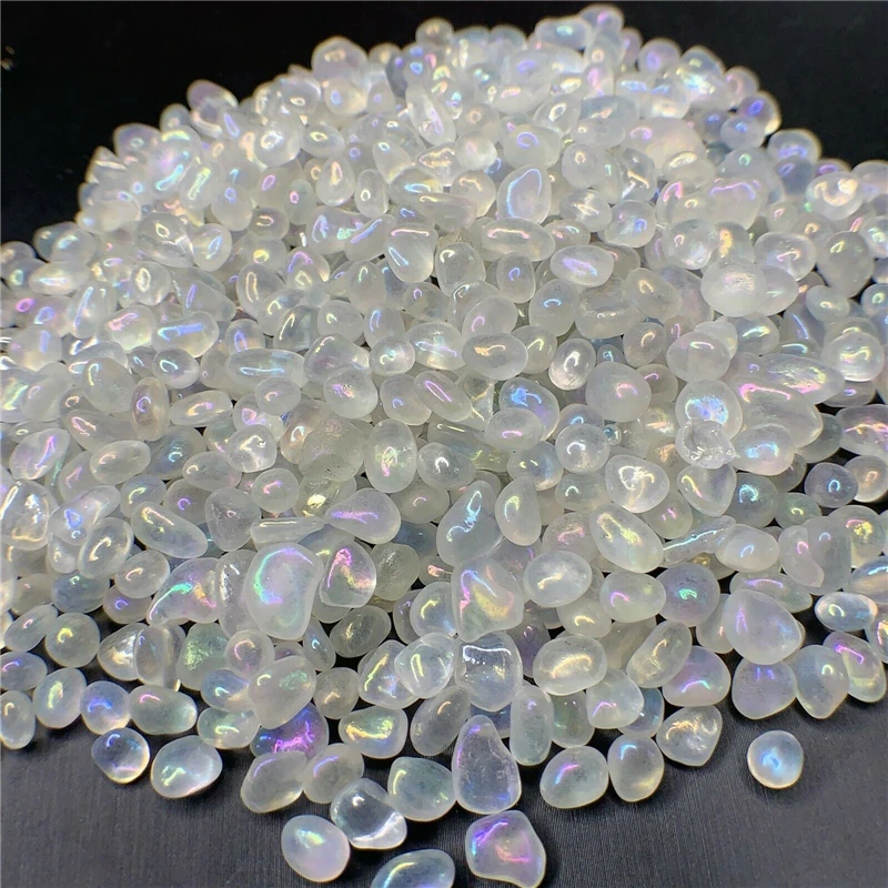 Rainbow tumbled stone natural white aura quartz mineral crystals healing feng shui living room decor reiki piedras decorativas