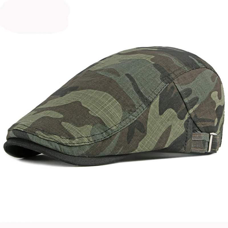 HT3011 Beret Cap Men Spring Summer Camouflage Army Cap Cotton Adjustable Beret Hat Retro Flat Cap Men Women Berets Hats for Men