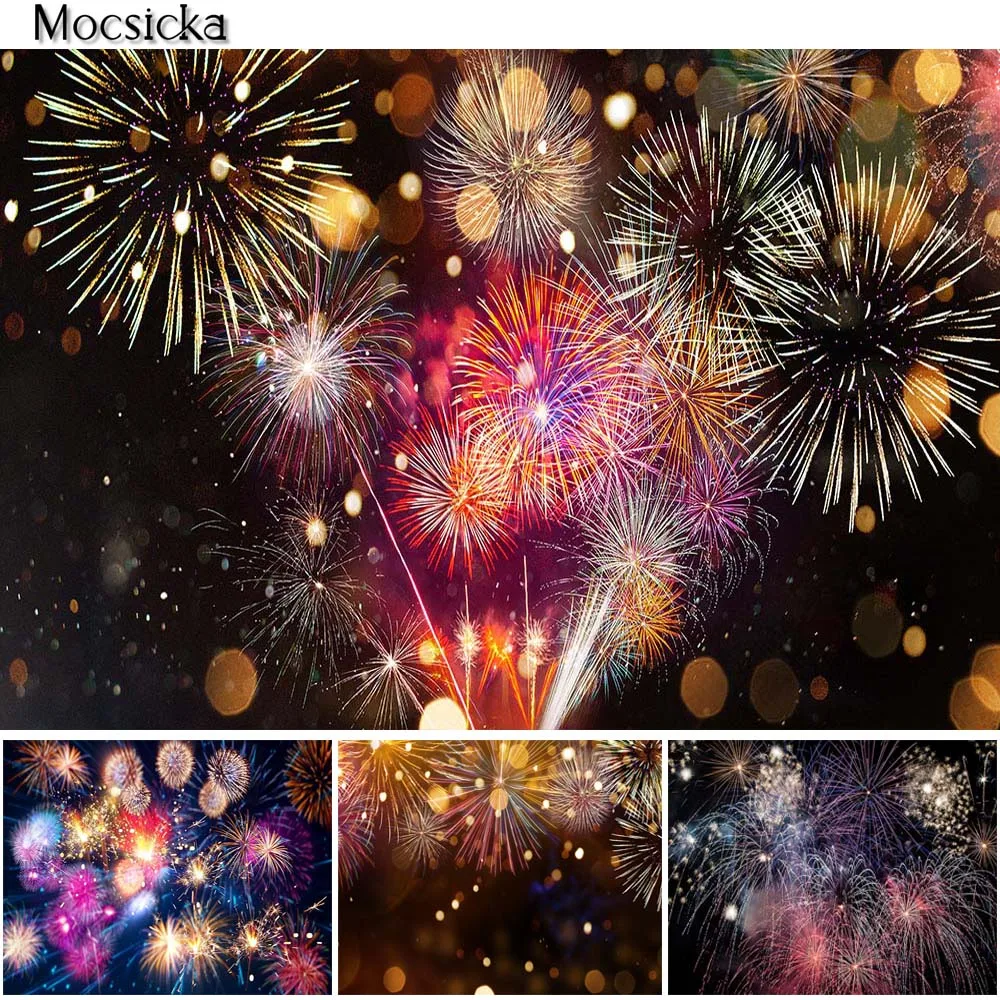 Colorful Fireworks Photography Backdrop for New Year Christmas Photo Props Studio Booth Background Birthday Party Decor Banner