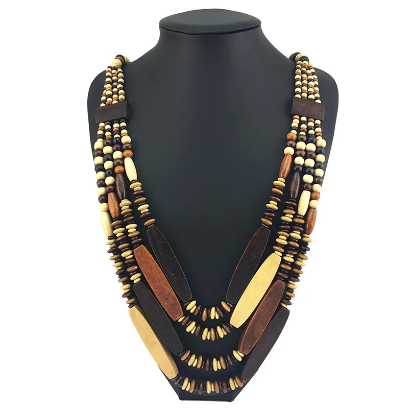 MANILAI Multilayer Wood Bead Choker Necklaces For Women Boho Handmade Beaded Statement Necklace Ethnic Jewelry