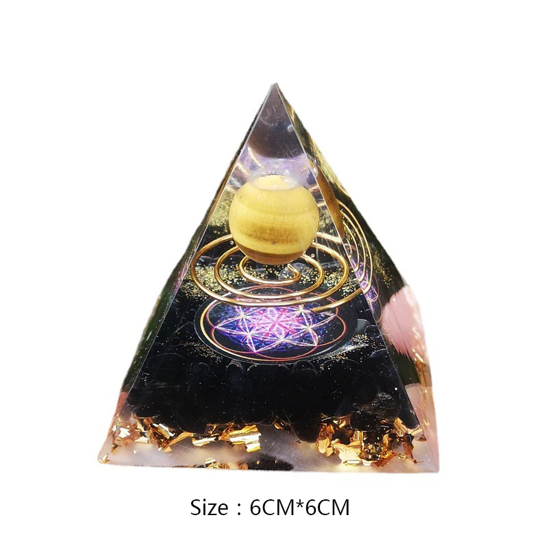 Ogan Energy 60MM Pyramid Life Tree Reiki Tiger Eye Cosmic Ball Pyramid Jewelry Manual Ornaments Gravel Energy Tower