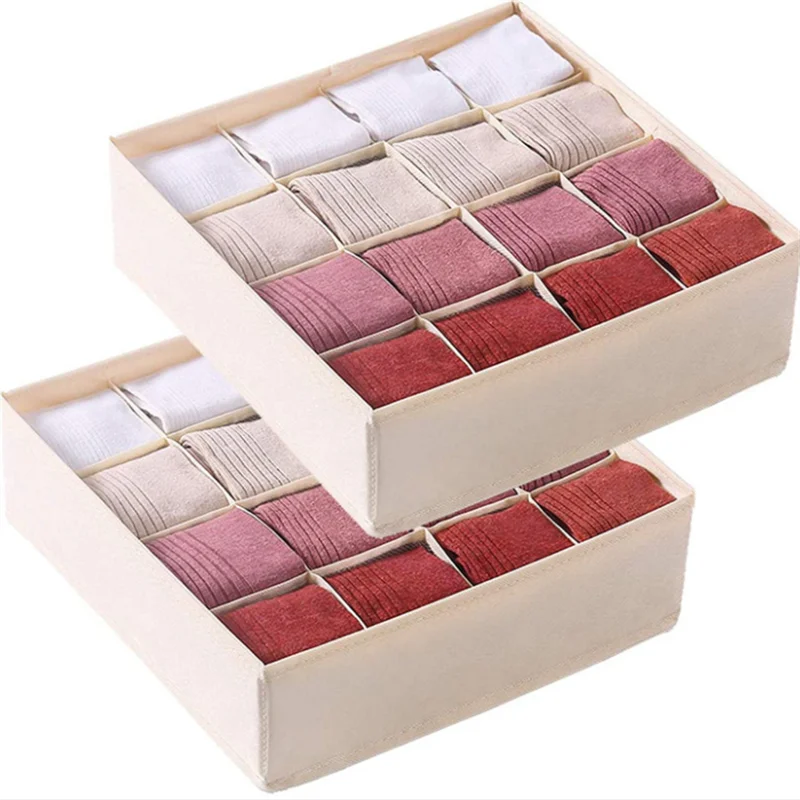 Cotton Linen Socks Storage Box Washable Closet Underpants Finishing Box Sundries Container Folding Drawer Organizer Box 12 Grids