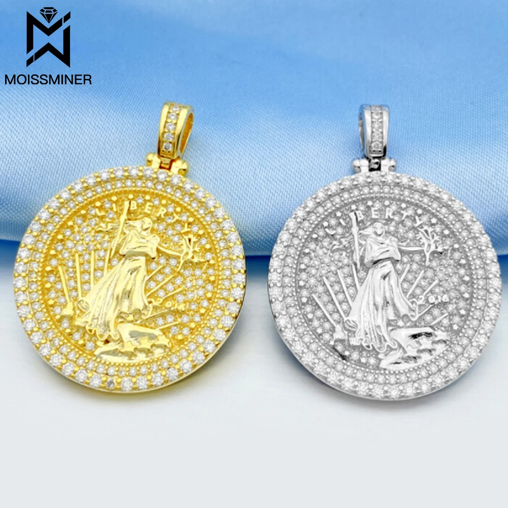 S925 Moissanite Liberty Round Pendants Necklaces Real Diamond Iced Out Necklaces For Men Women Jewelry Pass Tester Free Shipping