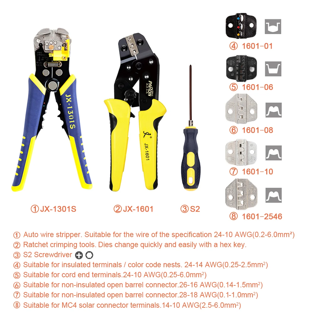 Kit de Pelacables de parón, alicates de engaste de Terminal de trinquete de ingeniería, herramientas de prensado de férula de arranque, pelacables