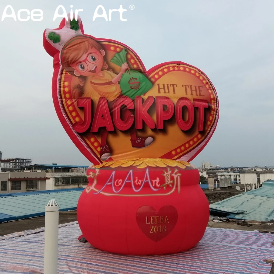 Custom Standing Inflatable Heart with Jackpot Logo Inflatable Lottery Promotion Billboard with Base for Advertising Decoration