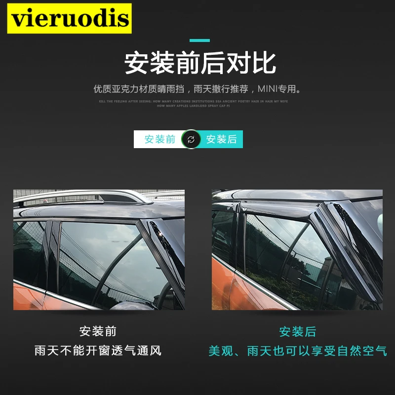 For BMW Mini Cooper Countryman F60 2017-2019 ABS Plastic Vent Sun Rain Guard Shield Delflector Window Visor Awnings Cover 4Pcs