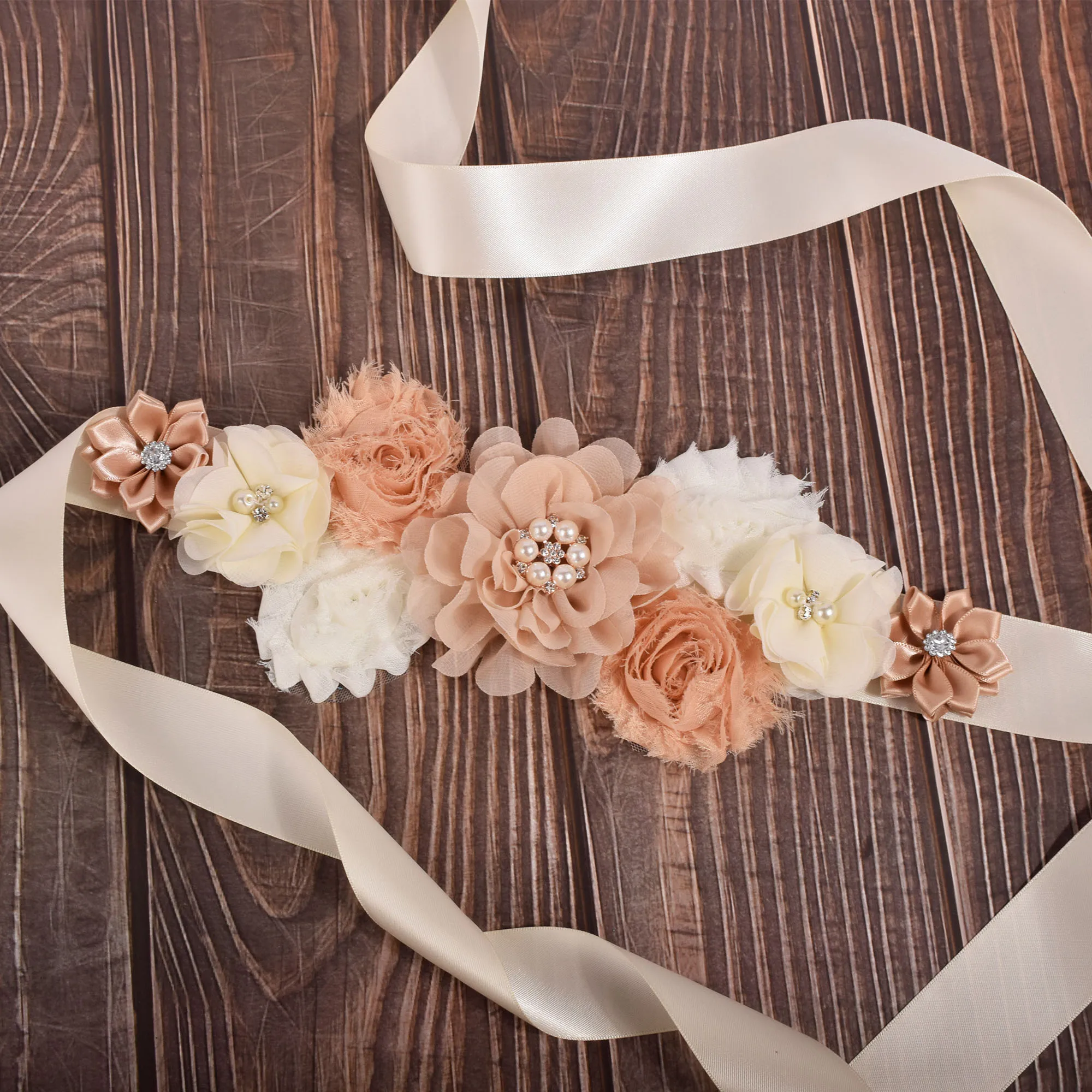 Maternity Sash Ivory/Khaki Women Flower Sash Pregnancy Belly Belt Photo Props Gift Baby Shower Party Sash