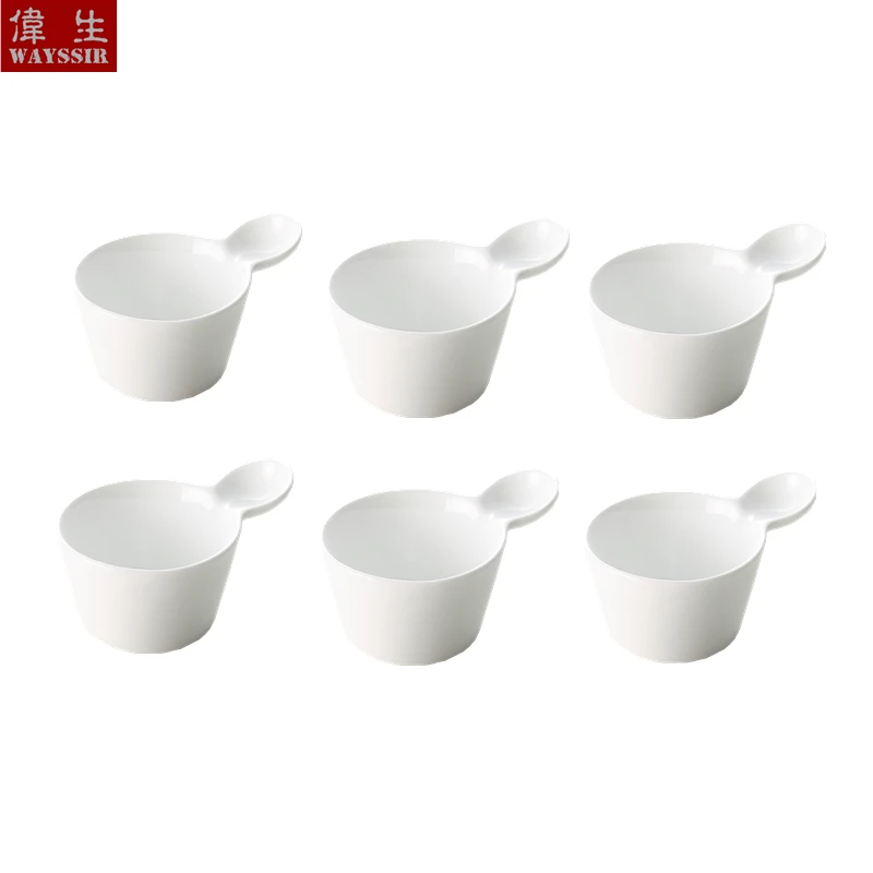 6pcs Set Super White Porcelain Handle Sauce Deep Bowl Dinner Breakfast Dessert Salad Dish Hotel Ceramic Tableware Oil Dispenser