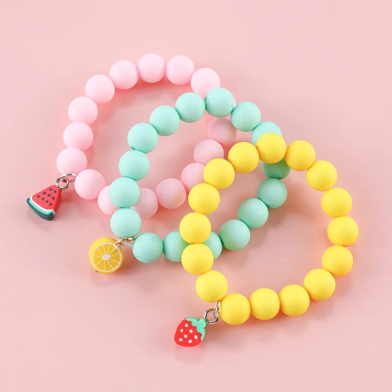 Makersland Kids Pendant Bracelets For Baby Girls Cartoon Design Fruits Animals Bracelets Cute Beads Presents for Children\'s Day