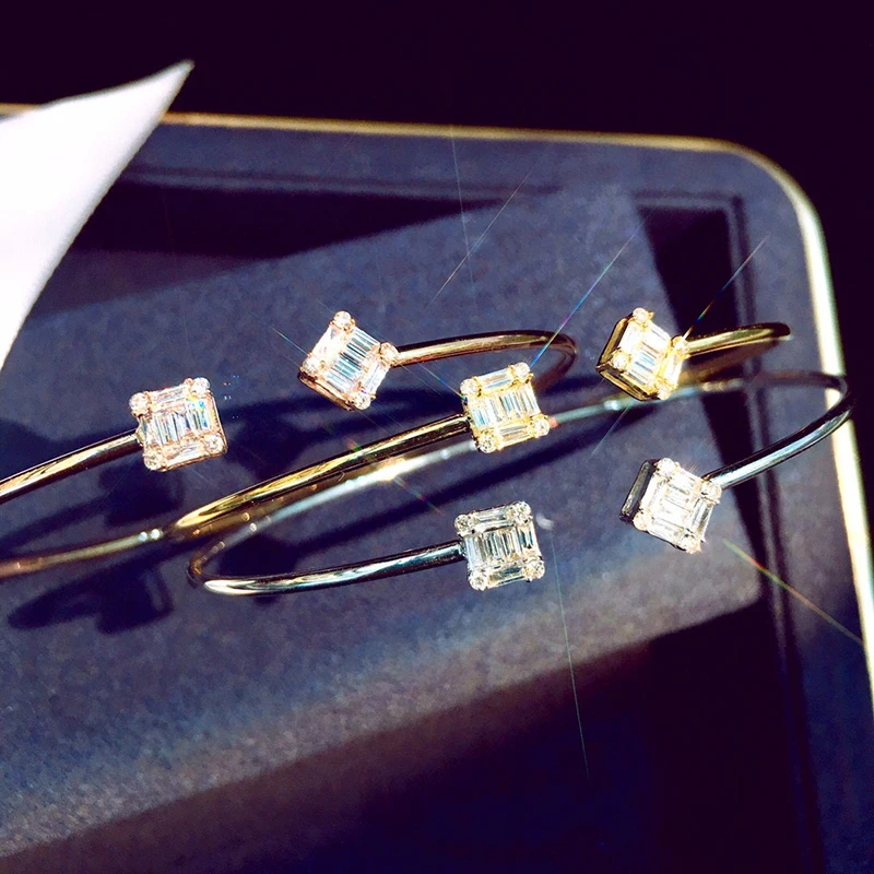 Aazuo Real 18K White Gold Rose Gold Yellow Gold Real Diamonds Square CUFF Bangle For Woman Upscale Trendy  Engagement Party