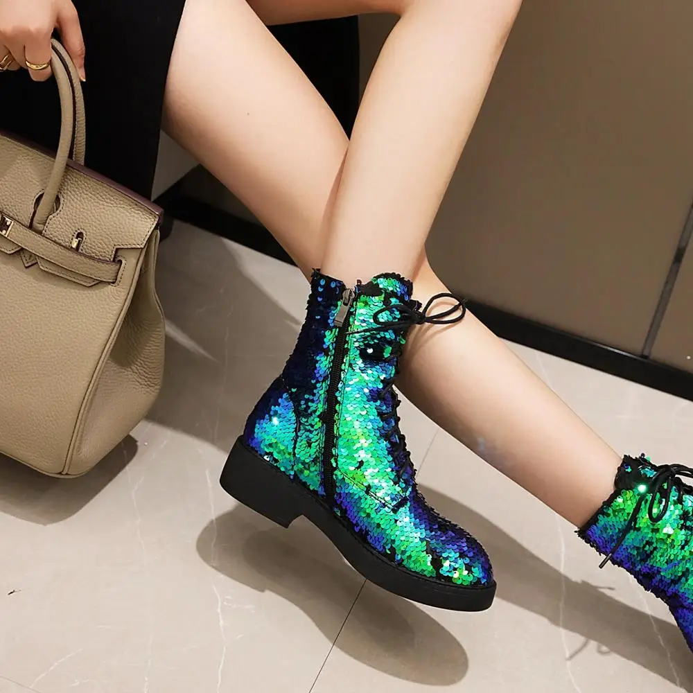 Color-Changing Sequined Cloth Autumn And Winter Trendy Women\'s Boots One-Color Changing Multi-Color Magical Shoes Sequin Circle