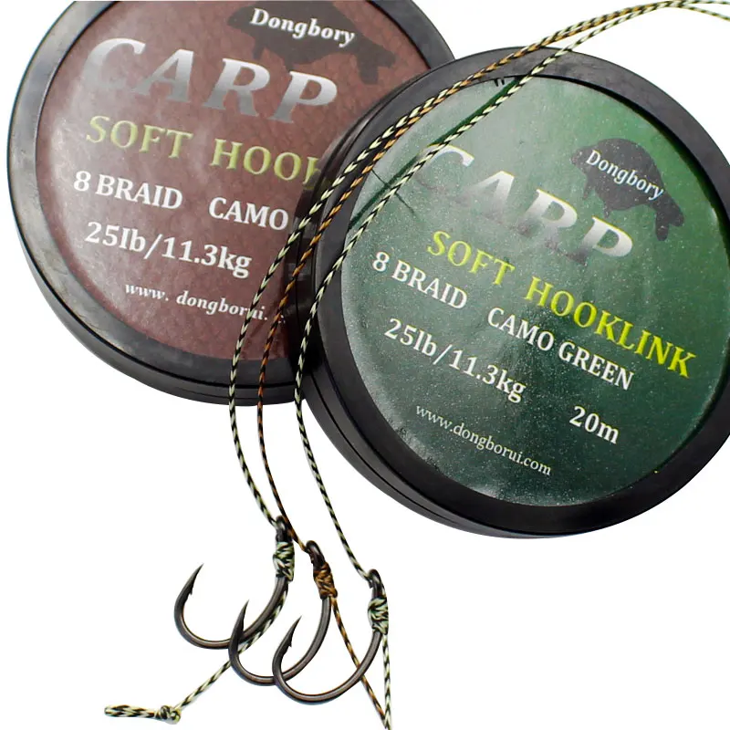 20m Carp Fishing Accessories Line Soft Hook Link 8 Strand Uncoated Braid Line Hair Rig Fishing Terminal Tackle 15LB/25LB/35LB