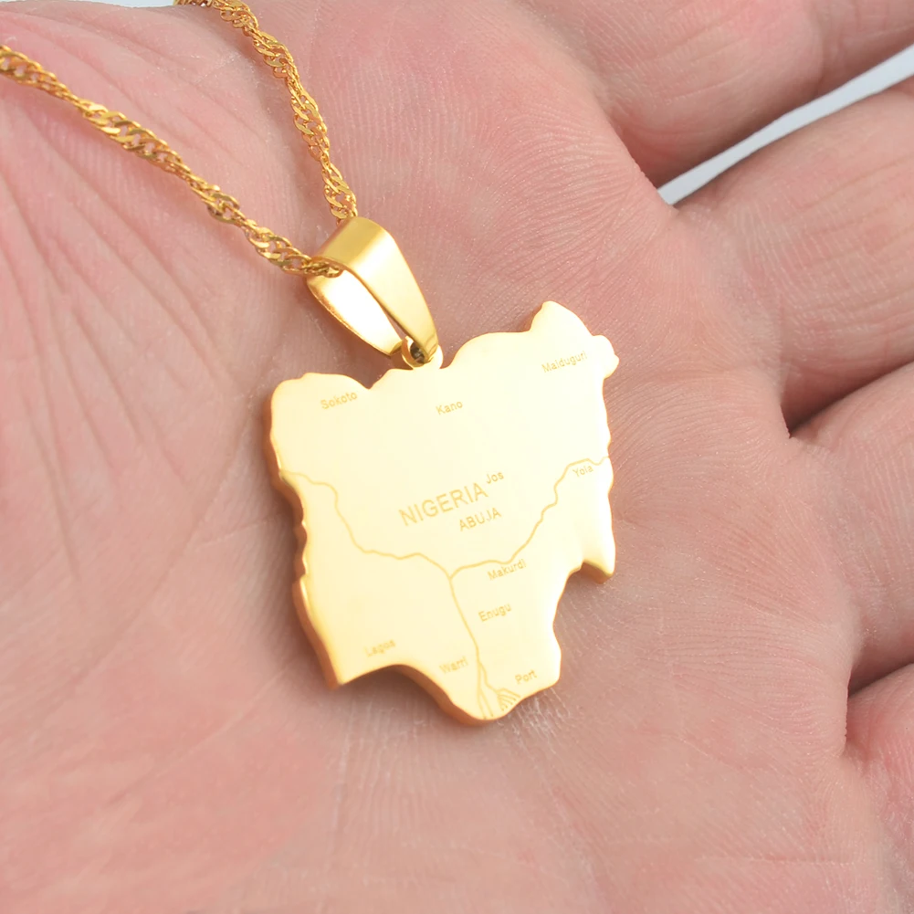 Anniyo Nigeria Map Pendant Necklaces,Country Maps Africa Nigerians Maps With City Name Jewelry @008421