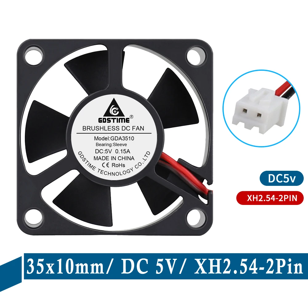 5PCS Gdstime Mini 35x35x10mm 3D Printer Fan 35mm 3510 Motor Axial Fan DC 5V XH2.54-2Pin Brushless Radiator Cooler Cooling Fan