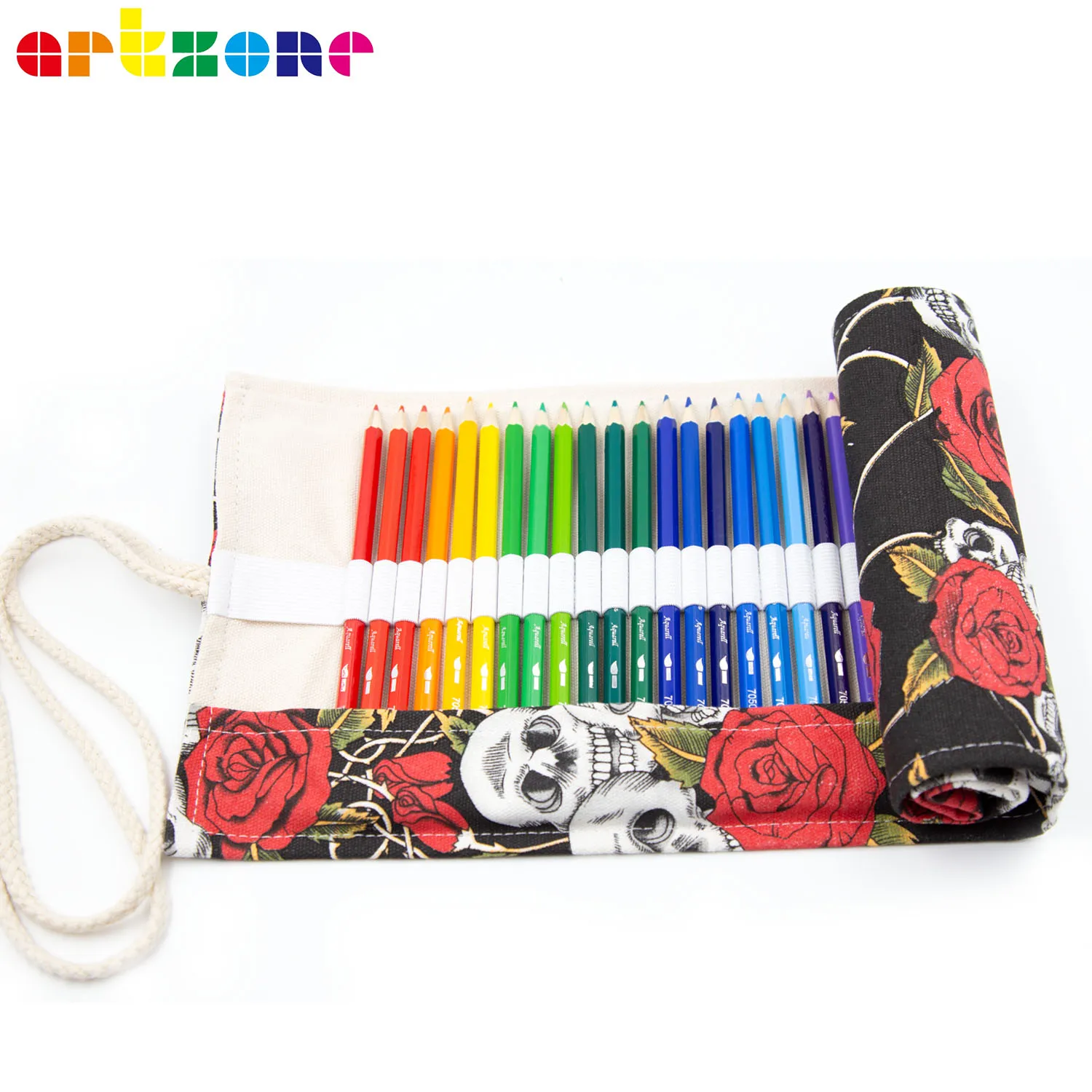 Estuche de lápices de 48 agujeros, bolsa enrollable de lona, portalápices portátil, bolsa de almacenamiento Kawaii, suministros escolares para estudiantes