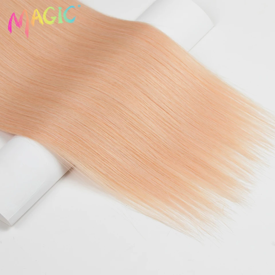 Extensiones de cabello lacio súper largo mágico, paquetes con ombre rubio, suaves, sintéticas de 24 pulgadas, para mujer 6