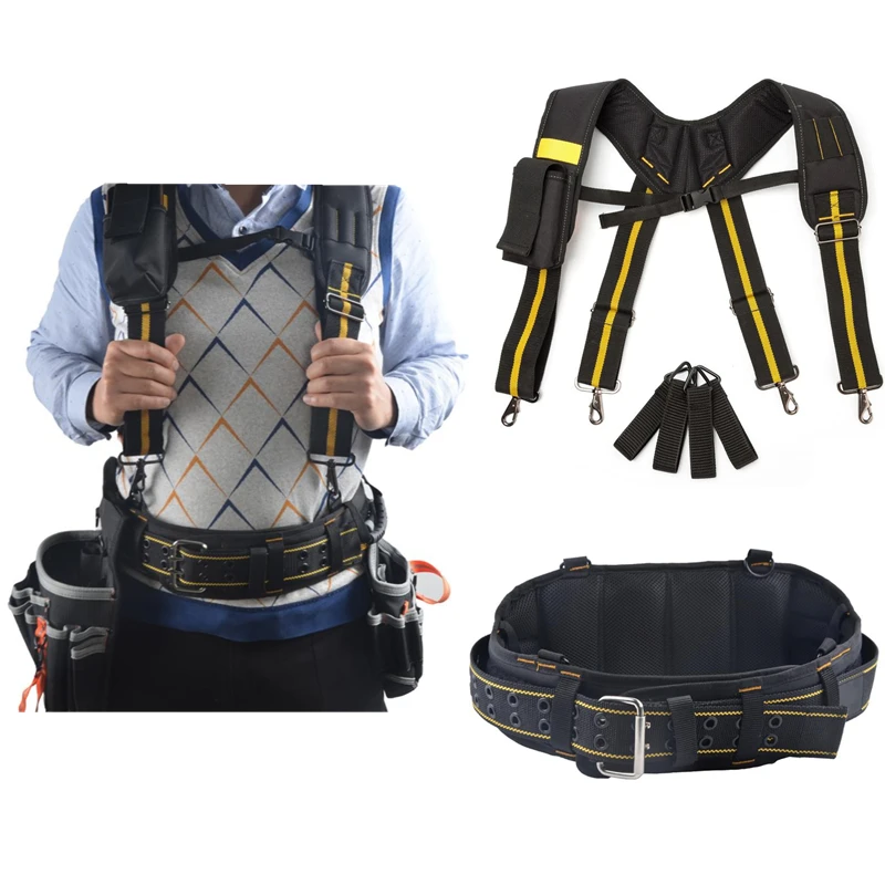 H-type Padded Heavy Duty Work Tool Belt Braces Suspender with 4 Support Loop Adjustable Lumbar Support for Carpenter Electrician