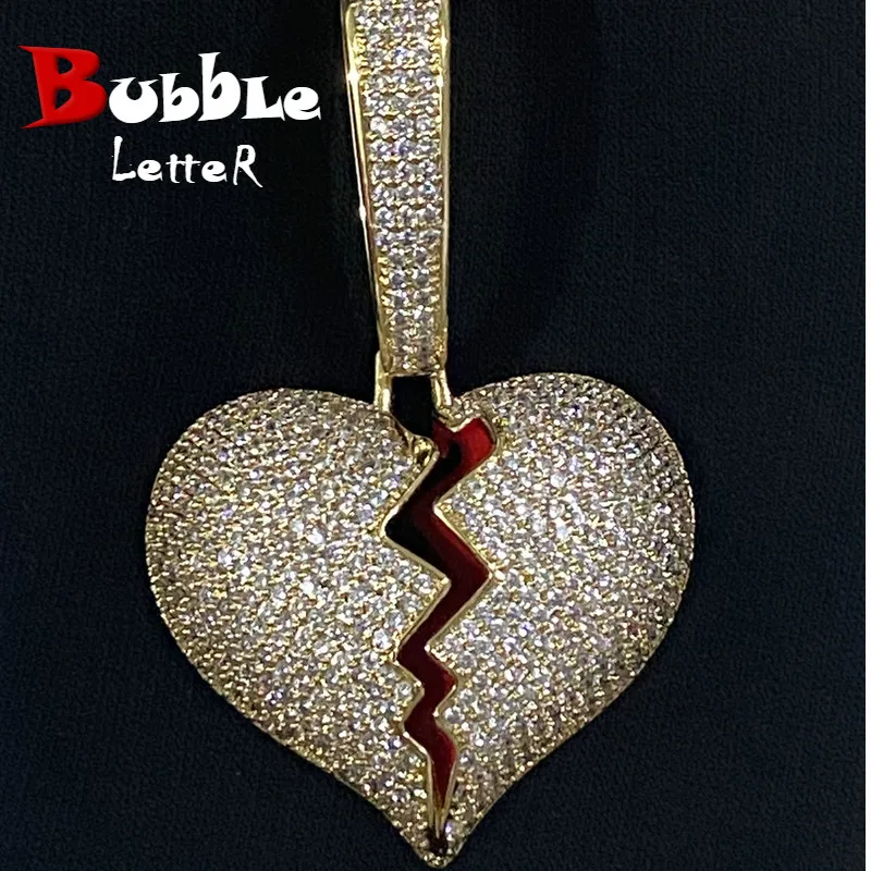 No Chain Gold Color Broken Heart Pendants Necklaces Men\'s Hip Hop Jewelry