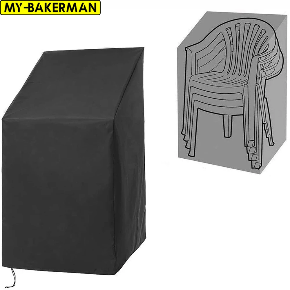 Stackable chair dust cover, storage bag, furniture protection cover, waterproof, black, garden, terrace