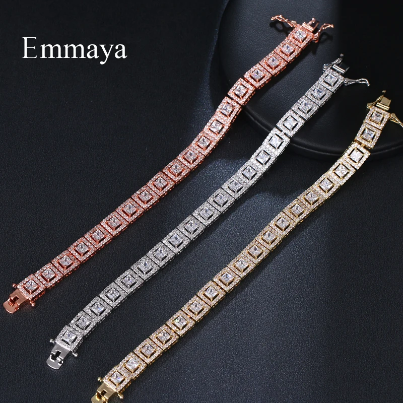 EMMAYA Classical Model Regular Square Sparking Bracelet Full Of Cubic Zircon Three Colors FOr Women&Girls Distinctive Dress-up