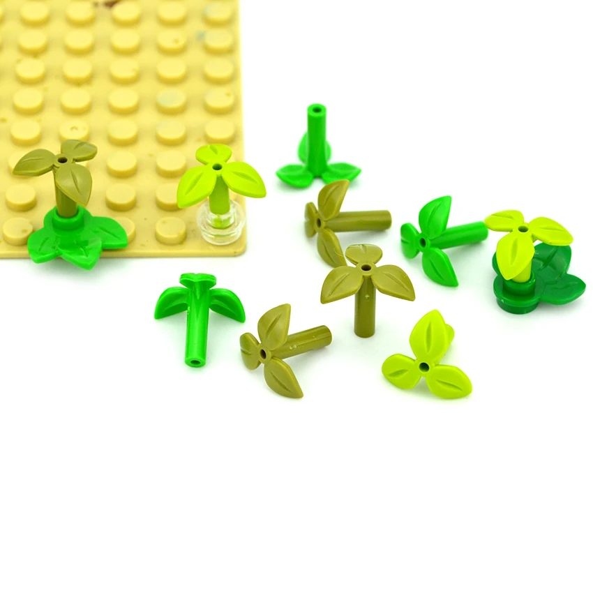 100 Stück MOC 37695 Blumensteine, Pflanzenstiel mit 3 Blättern und Bodenstift, City Friend, Gras, Garten, Bausteine, Zubehör, Spielzeug – Detail 3