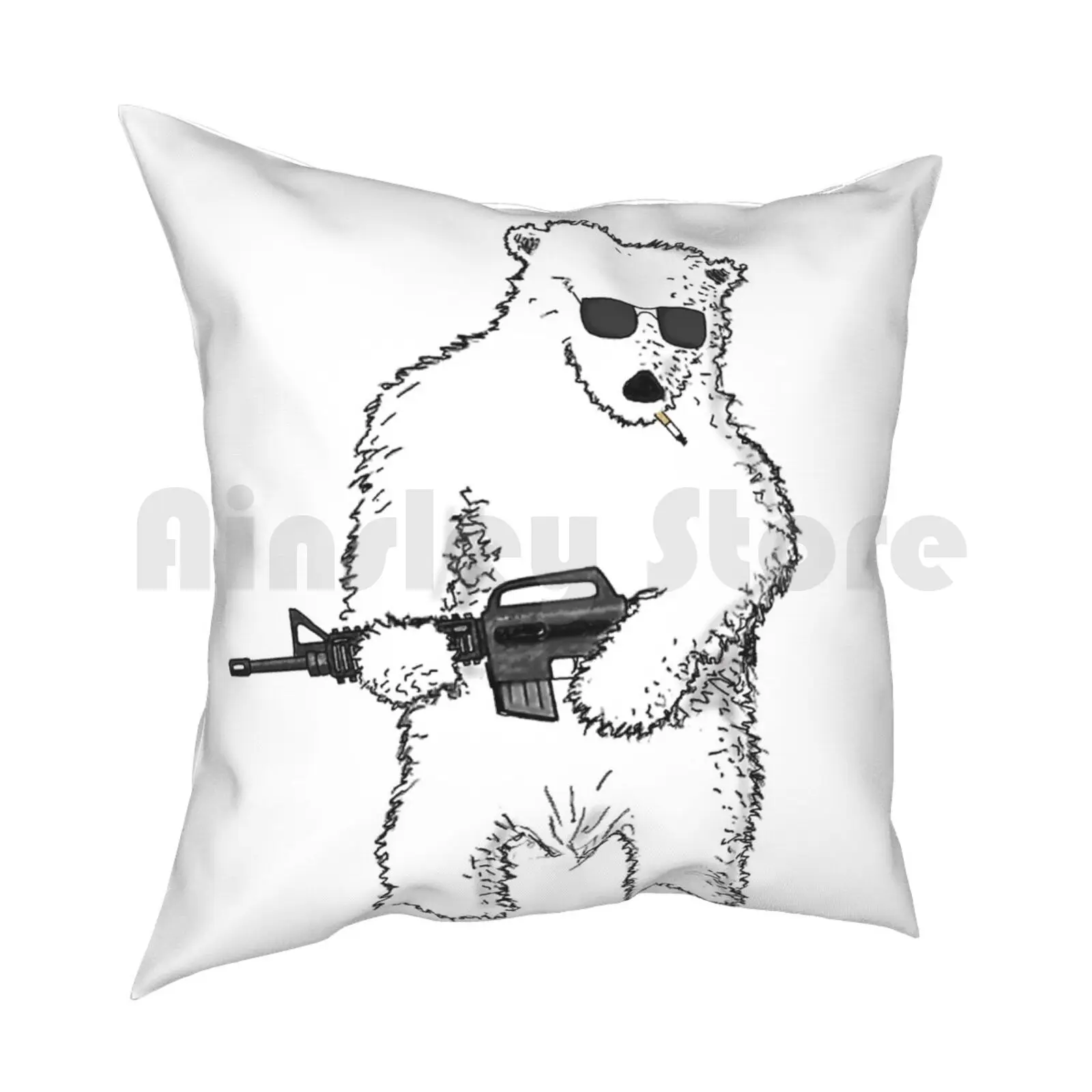 Rambear Pillow Case Printed Home Soft Throw Pillow Bear Arm Guns M16 Pop Polar Cartoon Cigarette America Merica