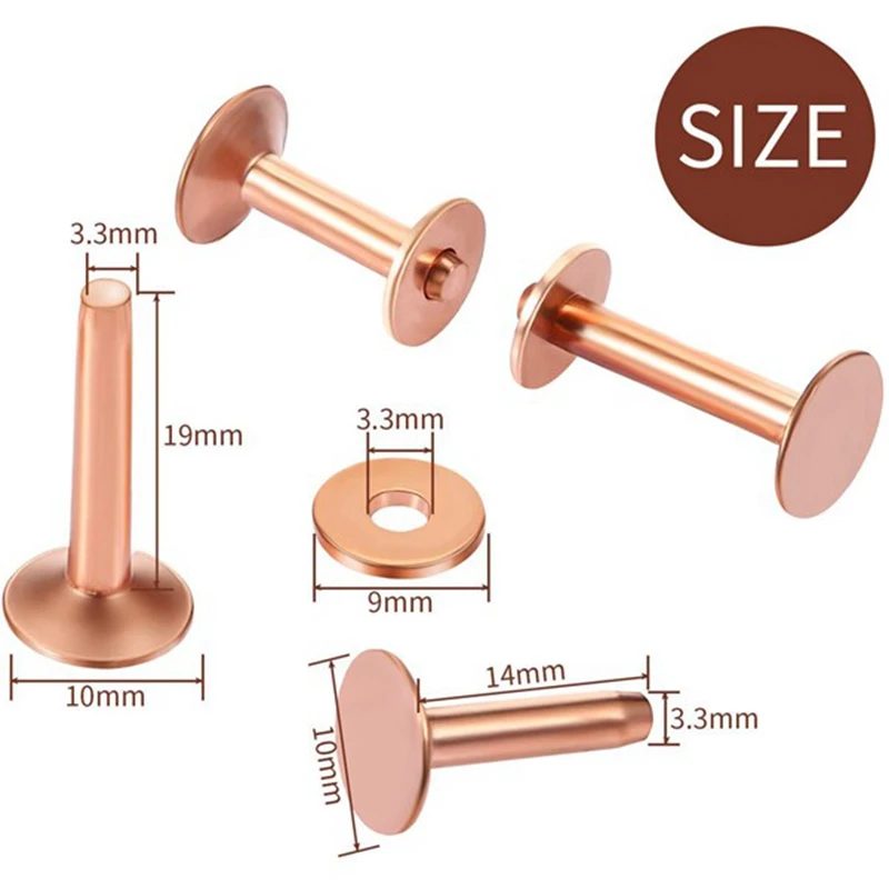 20Pack Copper Rivets and Burrs (14mm and 19mm) with 2Pcs Punch Rivet Tool for Belts, Bags, Collars, Leather-Crafting