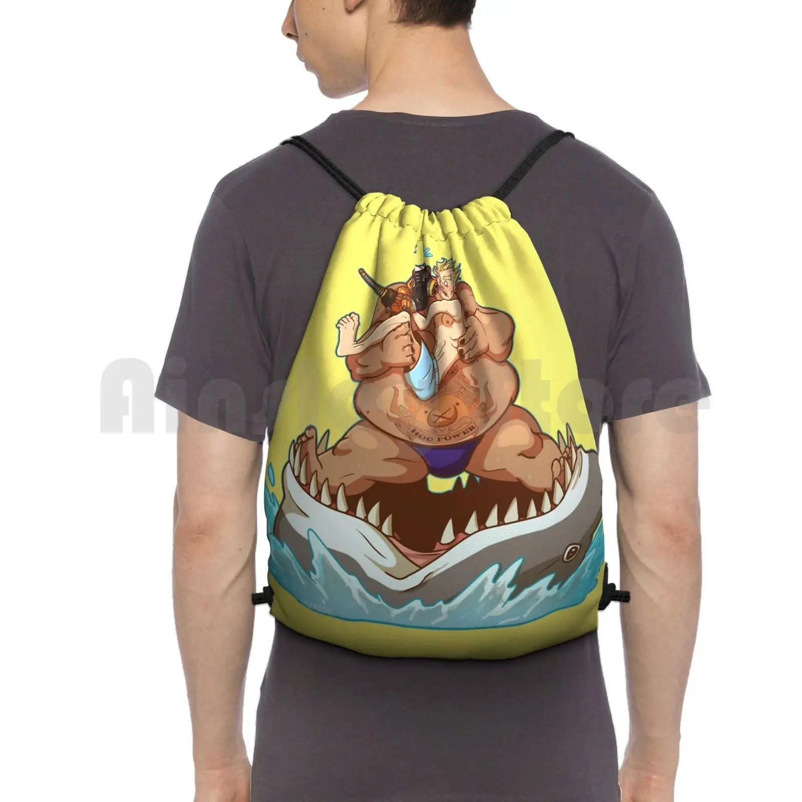 

Shark Attack Backpack Drawstring Bags Gym Bag Waterproof Roadrat Video Game Cute Anime Cartoon Summer Shark