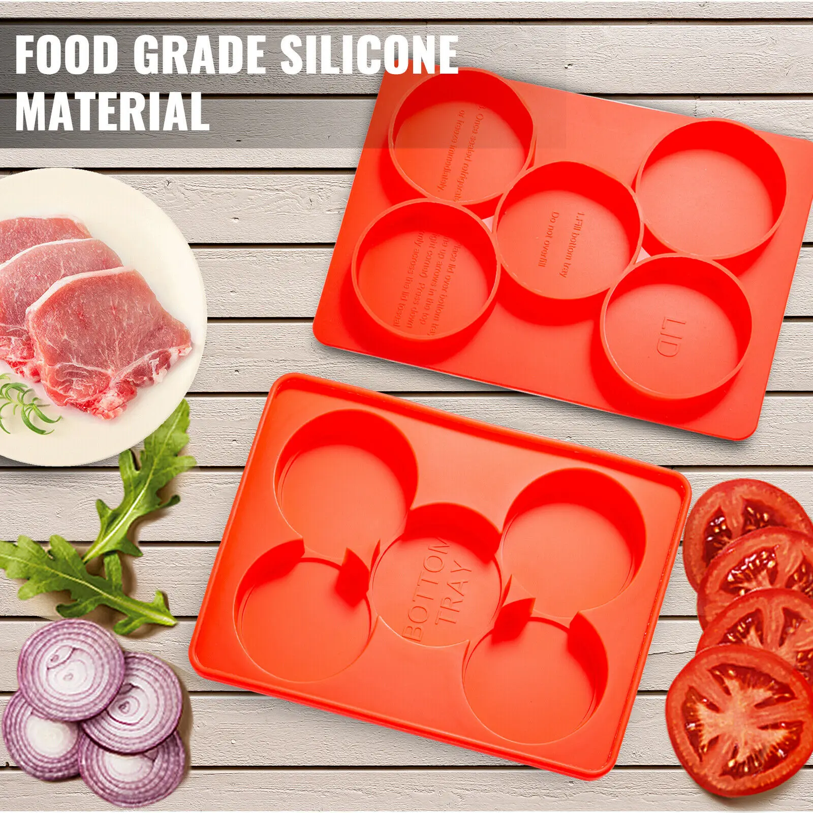 VEVOR 수제 혁신적인 버거 프레스 금형 냉동고 보관 용기, 식품 등급 실리콘, 건강한 가정용, 편리한 5 홀
