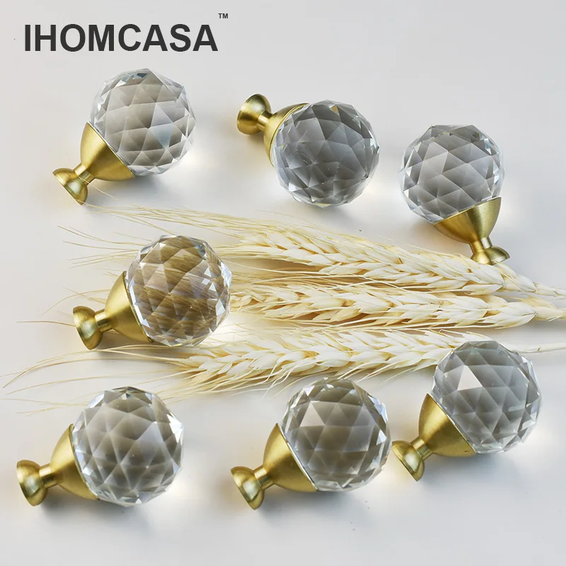Golden Brass Furniture Handle Drawer Door Knob Wardrobe Cupboard Knobs Kitchen Cabinet Pulls Gold Crystal Dresser Handles