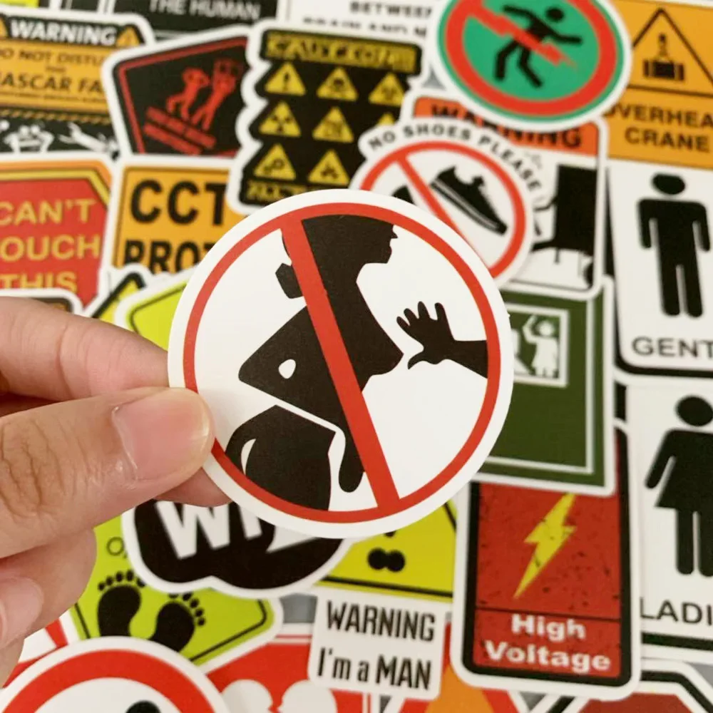 10/30/50PCS Warning Stickers Danger Banning Signs Reminder Laptop Guitar Luggage Skateboard Phone Waterproof Sticker Decal Toy