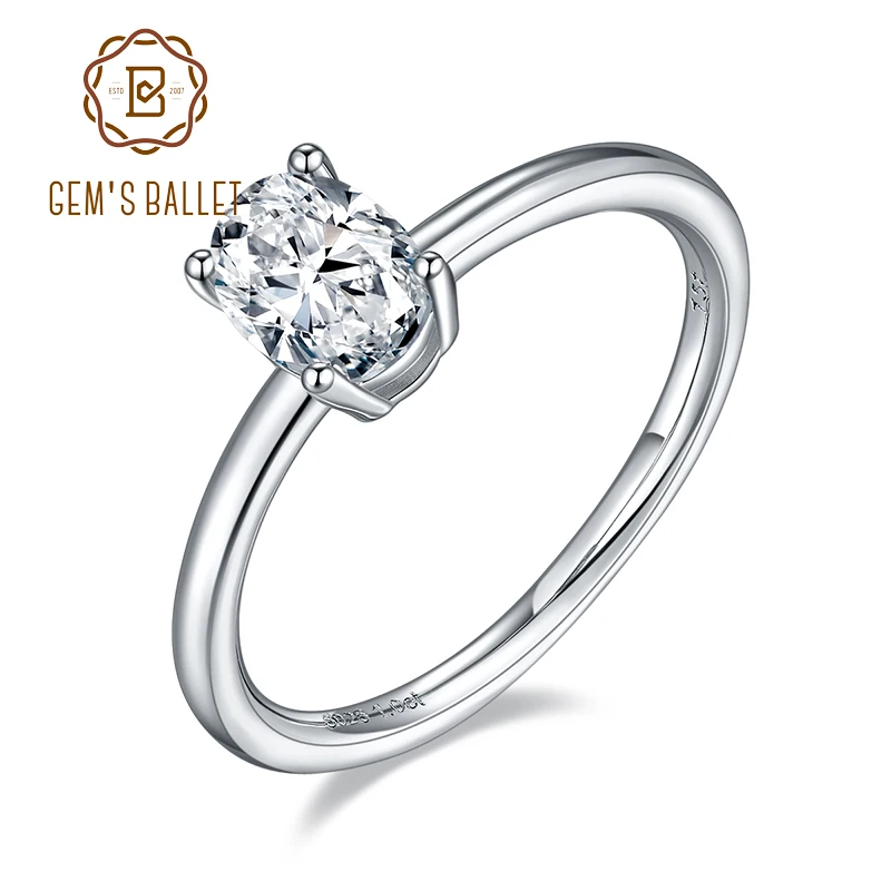 GEM'S BALLET Oval Solitaire Engagement Ring 1.0Ct 5*7mm Moissanite Low-Set Basket 925 Sterling Silver Women's Moissanite Rings