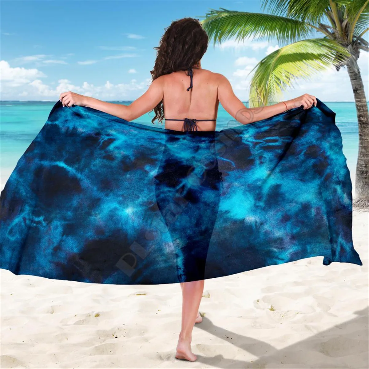 Blue Tie Dye Grunge Sarong 3D printed Towel Summer Seaside resort Casual Bohemian style Beach Towel