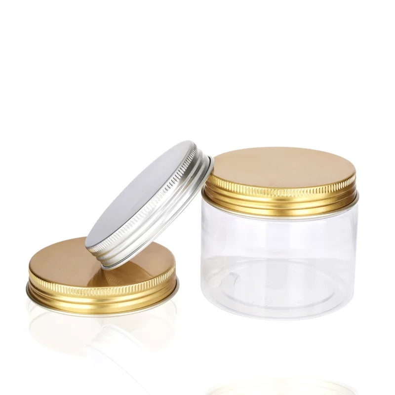 

24pcs Aluminum Lid Plastic Jar 100ml 120ml 150ml 150g 200ml 250ml Transparent Clear Empty Cosmetic Cream Packaging Container Pot