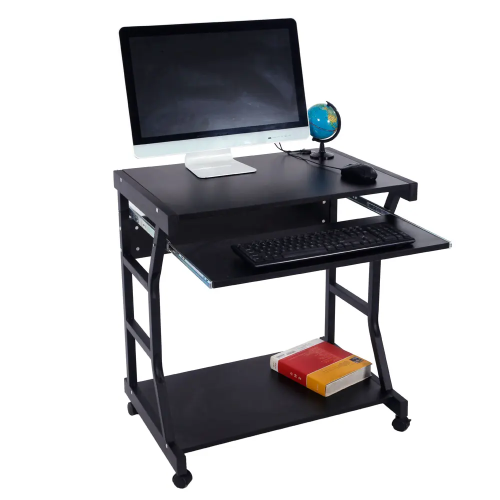 Moveable Four-wheel Computer Desk Black Office Study Workstation PC Desk Table