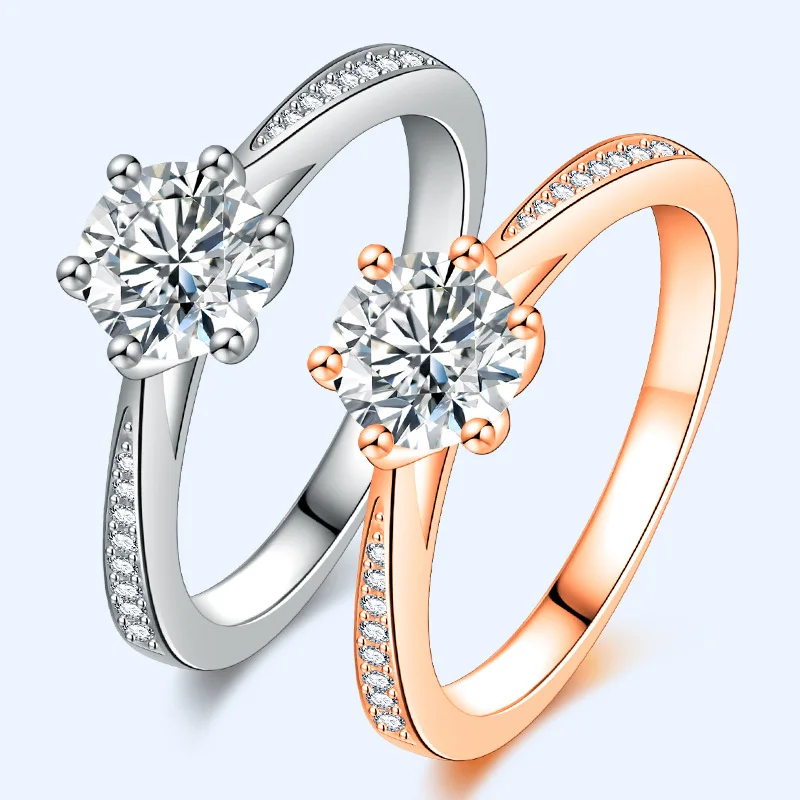 

White Gold Plated Moissanite Ring 1.5CTW F Color Engagement Ring Test Positive Moissanite Band Diamond Wedding Jewelry For Bride