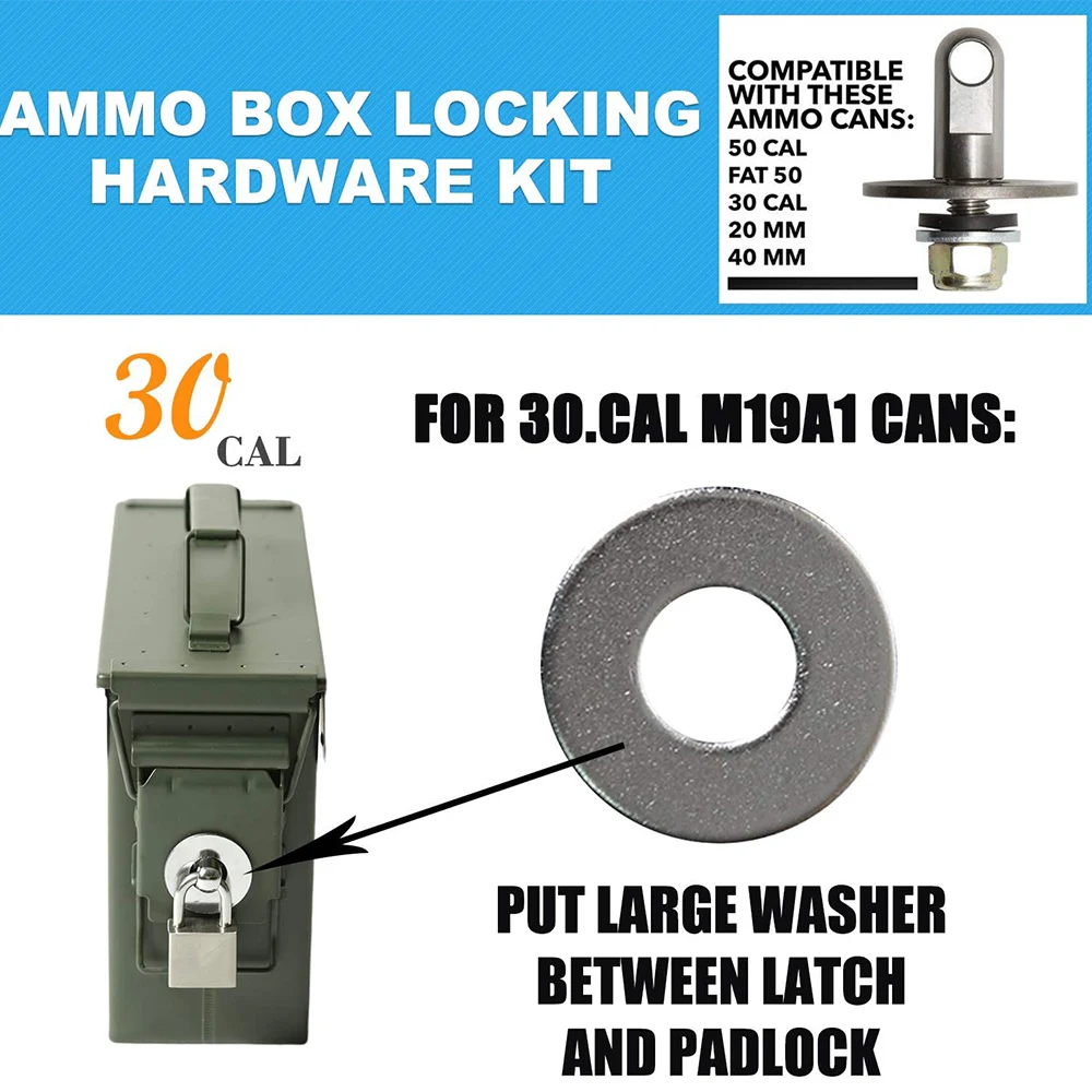 50 Cal Ammo Box Can Steel Gun Lock Hardware Kit Ammunition Gun Safe Box Gun Safe Case Bolt Set 40mm Pistol Bullet Storage