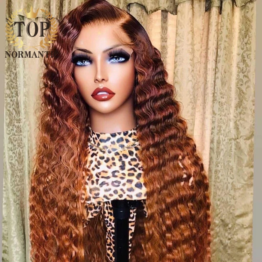 Topnormantic Brazilian Remy Human Hair 13x4 Lace Front Wigs Ombre Color Deep Wave 4x4 Closure Wig With Pre Plucked Hairline