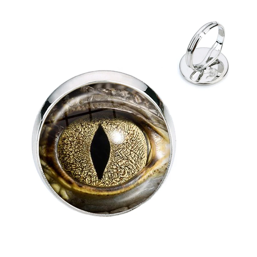 Animal Eyes Dragon Snake Owl Cat Tiger Eyes Glass Cabochon Rings Handmade Adjustable Ring Jewelry For Women Girls Kids Gift