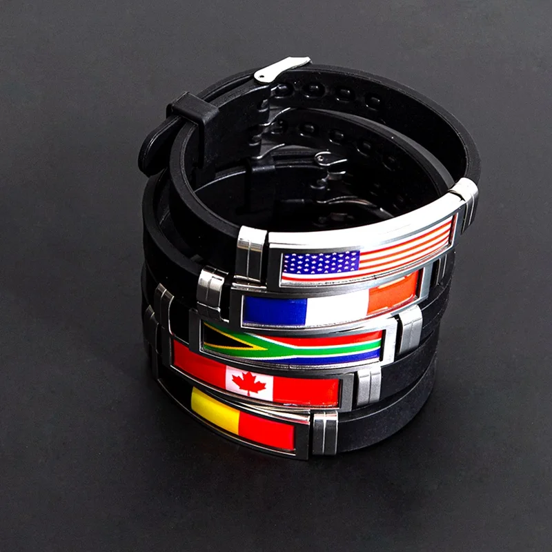 National Flag Bracelet USA France Canada Flags Bangle Adjustable Silicone Sports Bracelets Wristband For Men Jewelry