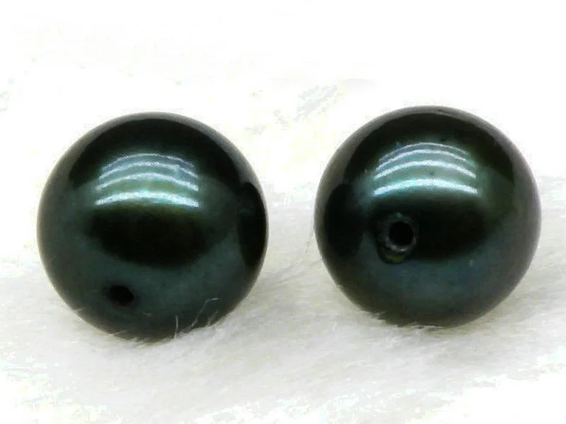 

HABITOO AAA Natural 8-8.5mm Black Green Match Pair Round Loose Pearl Half Drilled Loose Beads DIY Women's Jewelry for Earrings