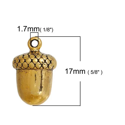 Doreen Box Zinc Based Alloy 3D Charms Pendants Acorn Gold Color Antique Gold for DIY Necklace 17mm( 5/8\