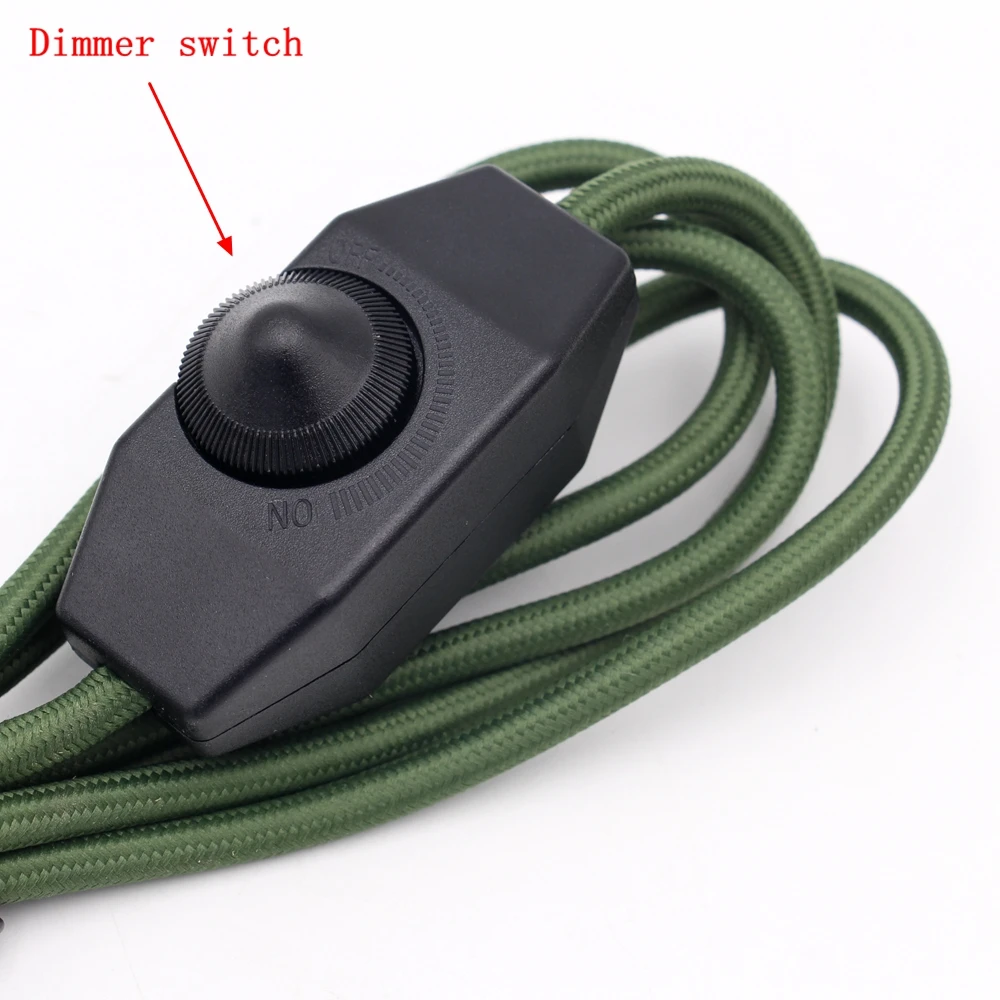 AC 220-250V EU Plug Power Cords With Dimmer Switch Flex Fabric Braided Covered Cable Electrical Power Cable
