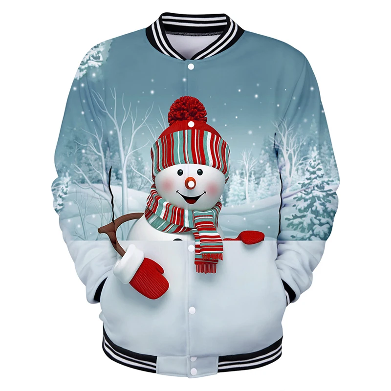 Merry Christmas Snowman Kawaii 3d Baseball Jacket Coat Fashion Men Women Hoodie Sweatshirts Long Sleeve Hoodies Jackets Tops 4XL