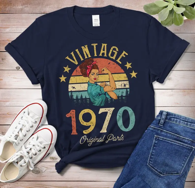 Vintage 1970 T-Shirt Made in 52th birthday years old idea Classic Shirt for Women 100% Cotton O Neck Short Sleeve Girl Top Tee