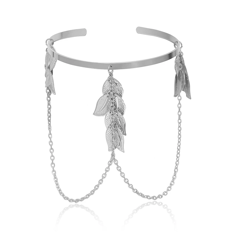 2021 Boho Gold Silver Color Leaves Upper Arm Bracelet for Women Fashion Retro Bracelet Bangle Jewelry Female Charms Bracelets image 4